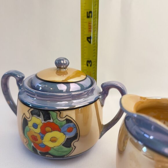 Japanese Vintage Lusterware Sugar & Creamer Set Iridescent Purple Glaze - Picture 9 of 10